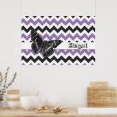 Poster Chic Vintage Papillon Purple Grey Chevron Motif (Cuisine)