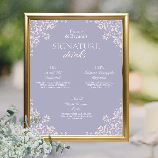 Poster Chic Violet Français Lilac Mariage Signature Boiss
