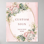Poster Chic Watercolor Blush Pink Flowers Custom Sign (Devant)