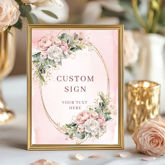 Poster Chic Watercolor Blush Pink Flowers Custom Sign