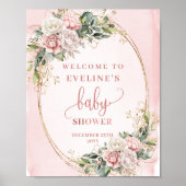 Poster Chic Welcome Dusty Pink Floral Eucalyptus Sign (Devant)