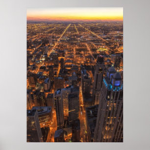 Poster Chicago centre-ville au coucher du soleil