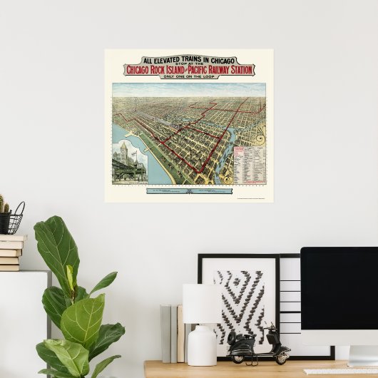 Poster Chicago Elevated Trains, IL Panoramic Map - 1893 (Bureau à domicile)