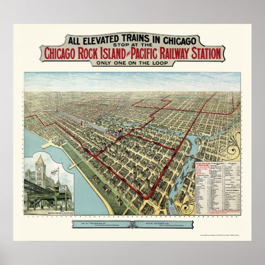 Poster Chicago Elevated Trains, IL Panoramic Map - 1893 (Devant)