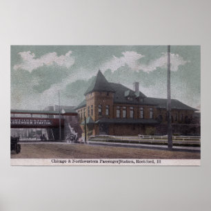Poster Chicago et gare ferroviaire du nord-ouest
