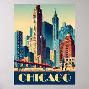 Poster Chicago, gratte-ciel de ville, Voyage