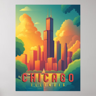 Poster Chicago Iconic Skyline & Lake Michigan