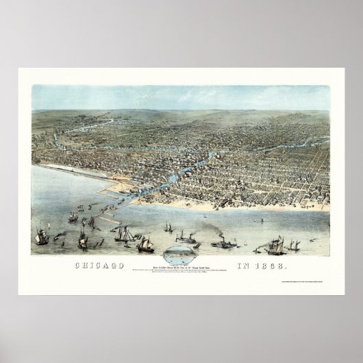 Poster Chicago, IL Carte panoramique - 1868 (Devant)