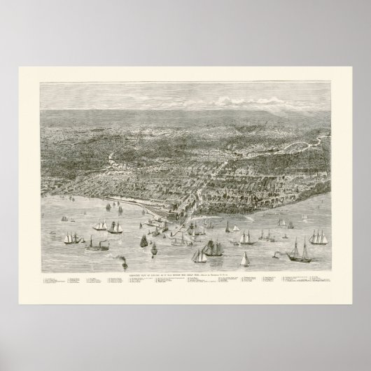 Poster Chicago, IL Panoramic Map - 1871 (Devant)