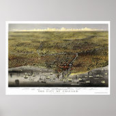 Poster Chicago, IL Panoramic Map - 1874 (Devant)