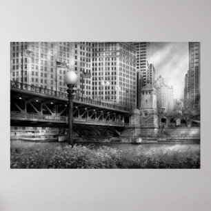 Poster Chicago, IL - Pont DuSable construit en 1920 - NB