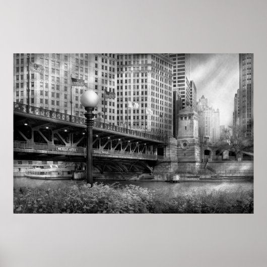 Poster Chicago, IL - Pont DuSable construit en 1920 - NB (Devant)