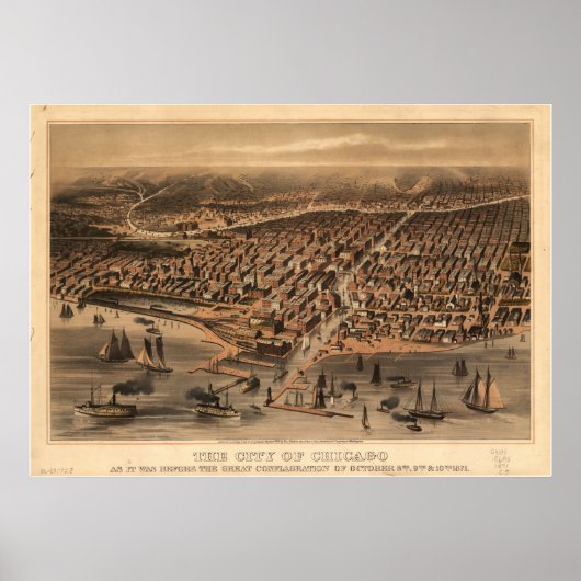 Poster Chicago Illinois 1871 Antique carte panoramique (Devant)