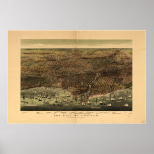 Poster Chicago Illinois 1892 Antique Panoramic Map