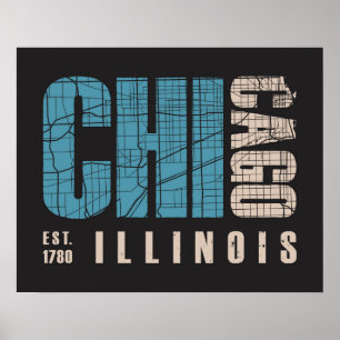 Poster Chicago, Illinois Carte graphique