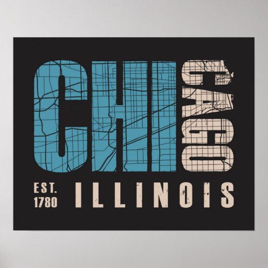 Poster Chicago, Illinois | Carte graphique (Devant)