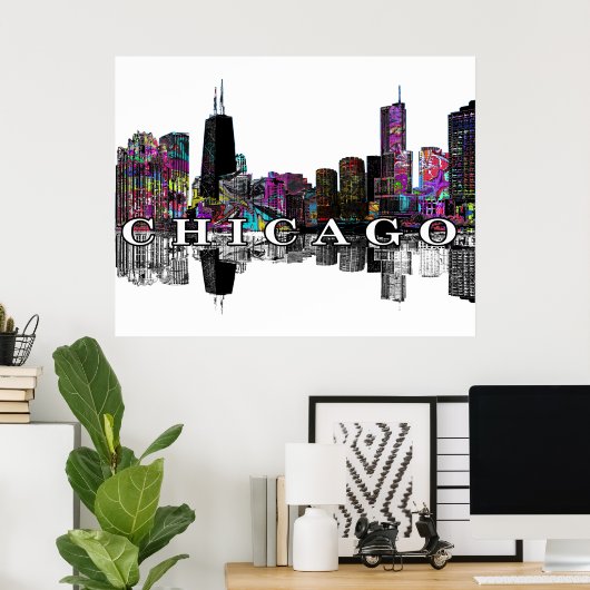Poster Chicago, Illinois en graffiti (Bureau à domicile)