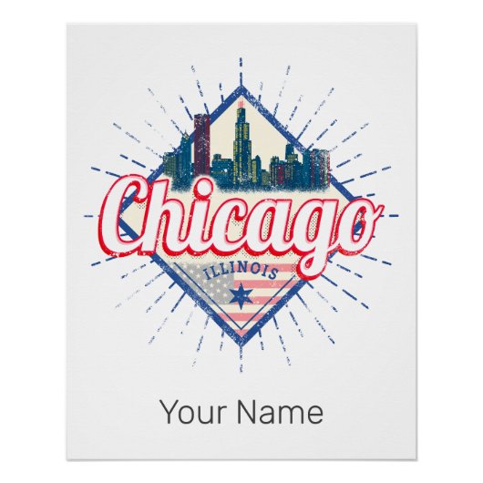 Poster Chicago Illinois États-Unis Retro Skyline États-Un (Devant)