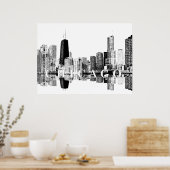 Poster Chicago, Illinois in black and white (Cuisine)