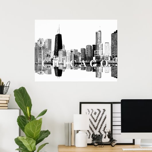 Poster Chicago, Illinois in black and white (Bureau à domicile)
