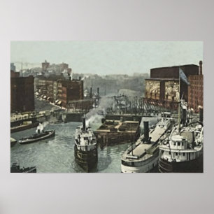 Poster Chicago, Illinois Rush Street au Chicago River