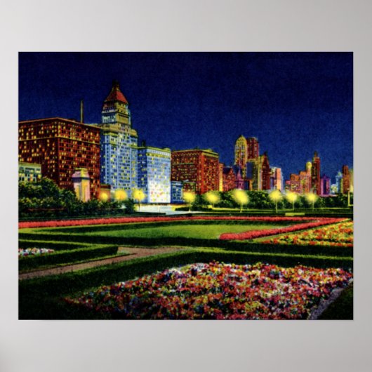 Poster Chicago Illinois Skyline la nuit (Devant)