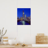 Poster Chicago, Illinois, Skyline la nuit avec Chicago (Cuisine)