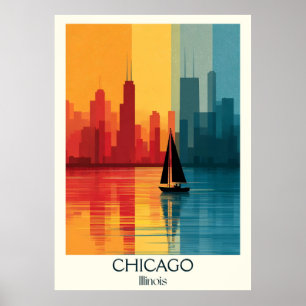 Poster Chicago Illinois Vintage Lakefront Skyline Art