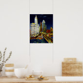 Poster Chicago Illinois Wrigley Bâtiments par nuit (Cuisine)