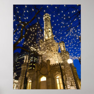 Poster Chicago, l'Illinois, vieille tour d'eau avec des