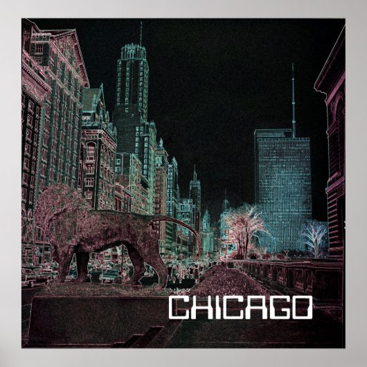 POSTER CHICAGO MICHIGAN AVENUE @ ART MUSEUM 1967 NEON (Devant)