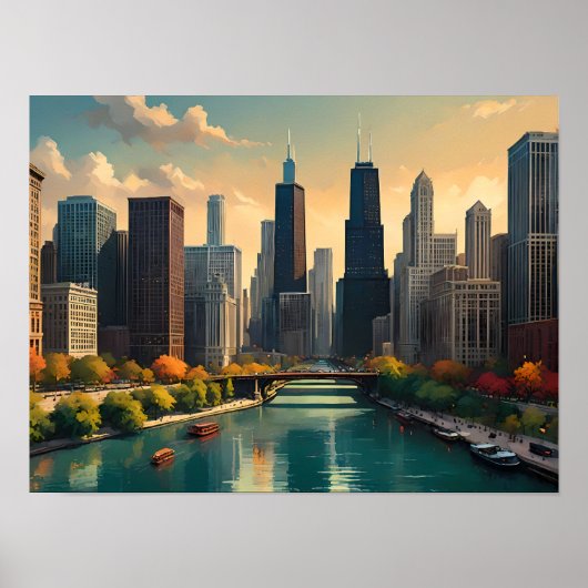 Poster Chicago Retro Vibes - Classic Cityscape (Devant)