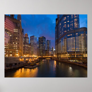 Poster Chicago River La Nuit