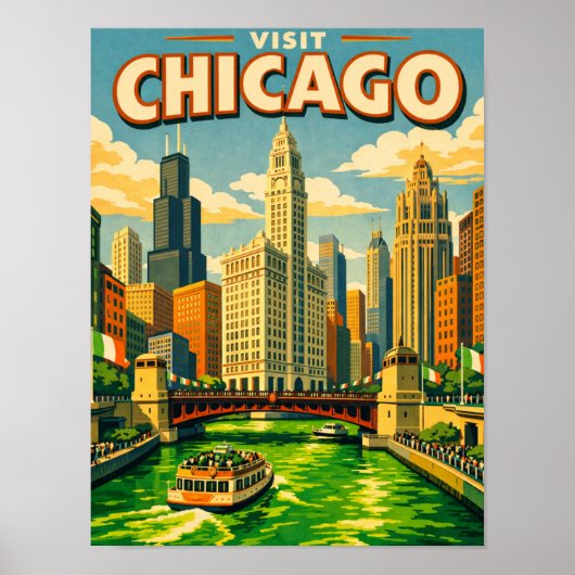 Poster Chicago River Saint Patricks day postcard (Devant)