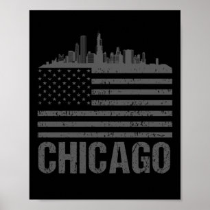 Poster Chicago Silhouette Drapeau américain Vintage City
