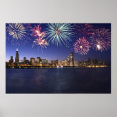 Poster Chicago Skyline avec Fireworks Print (Devant)