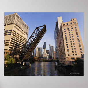 Poster Chicago Skyline depuis le pont de Kinzie Street