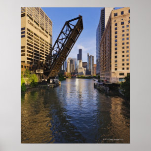 Poster Chicago Skyline depuis le pont Kinzie St