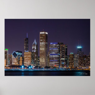 Poster - Chicago Skyline Illinois met Night Sky