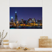 Poster Chicago Skyline Illinois Night Sky (Cuisine)
