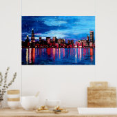 Poster Chicago Skyline la nuit (Cuisine)