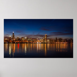 Poster Chicago Skyline La Nuit