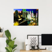 Poster Chicago Skyline Nightime (Bureau à domicile)