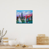 Poster Chicago Skyline par le lac Michigan (Cuisine)