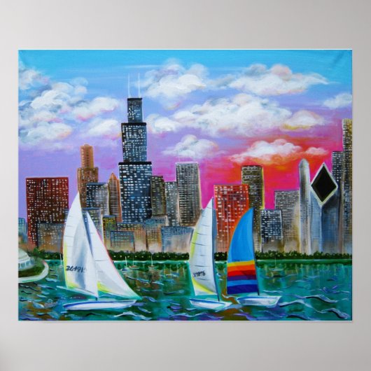 Poster Chicago Skyline par le lac Michigan (Devant)