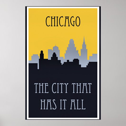 Poster Chicago skyline travel poster, (Devant)