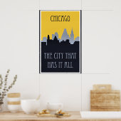 Poster Chicago skyline travel poster, (Cuisine)