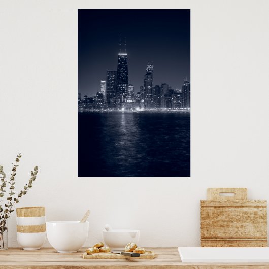 Poster Chicago Sur Le Lac, Noir & Blanc (Cuisine)