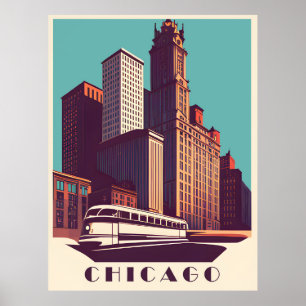Poster Chicago, Transport en commun, Voyage