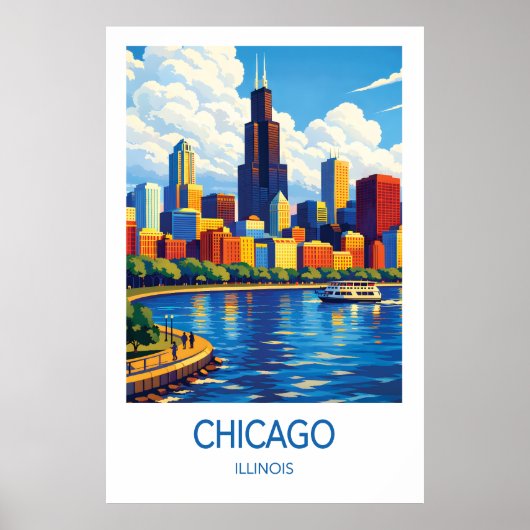 Poster Chicago Travel Poster, Illinois City Art (Devant)